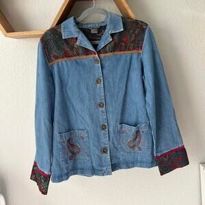Vintage Denim Chore Coat with Paisley Details